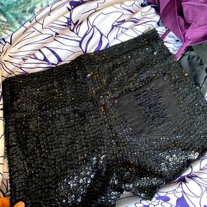 Sequins high waisted denim shorts